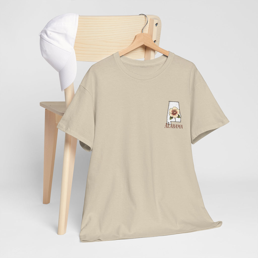 Alabama State Tee with Camellia Floral Design — Alabama Outline & State Flower Shirt