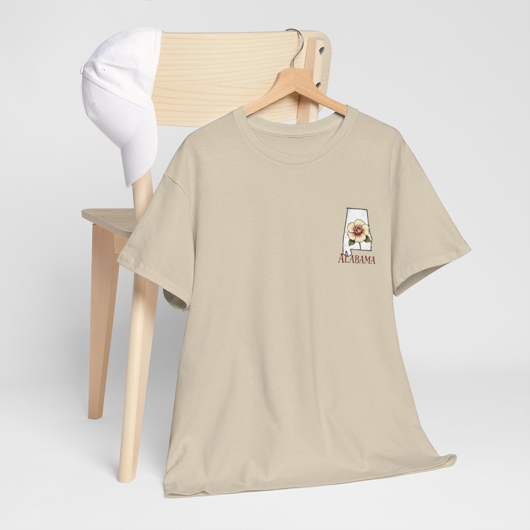 Alabama State Tee with Camellia Floral Design — Alabama Outline & State Flower Shirt