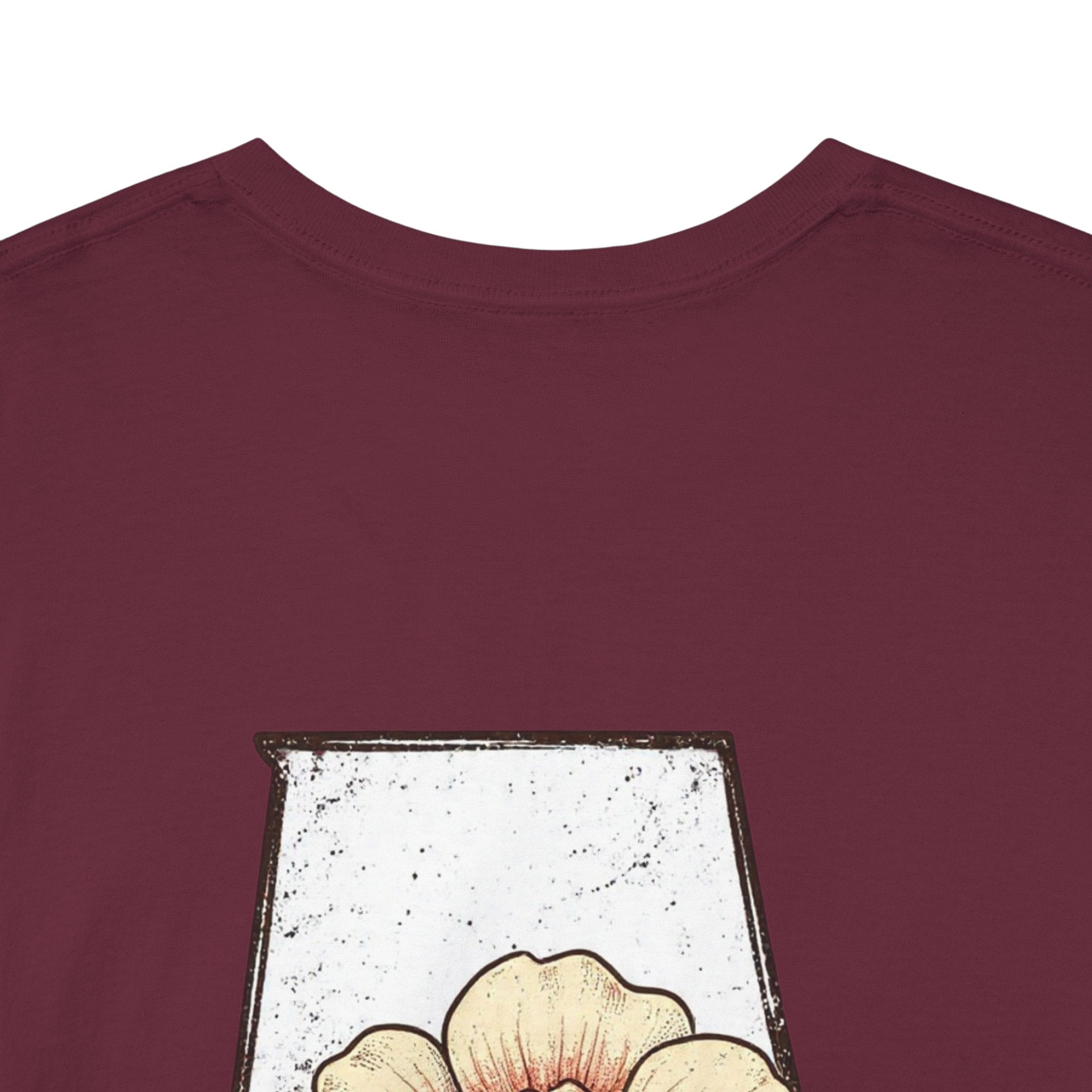 Alabama State Tee with Camellia Floral Design — Alabama Outline & State Flower Shirt