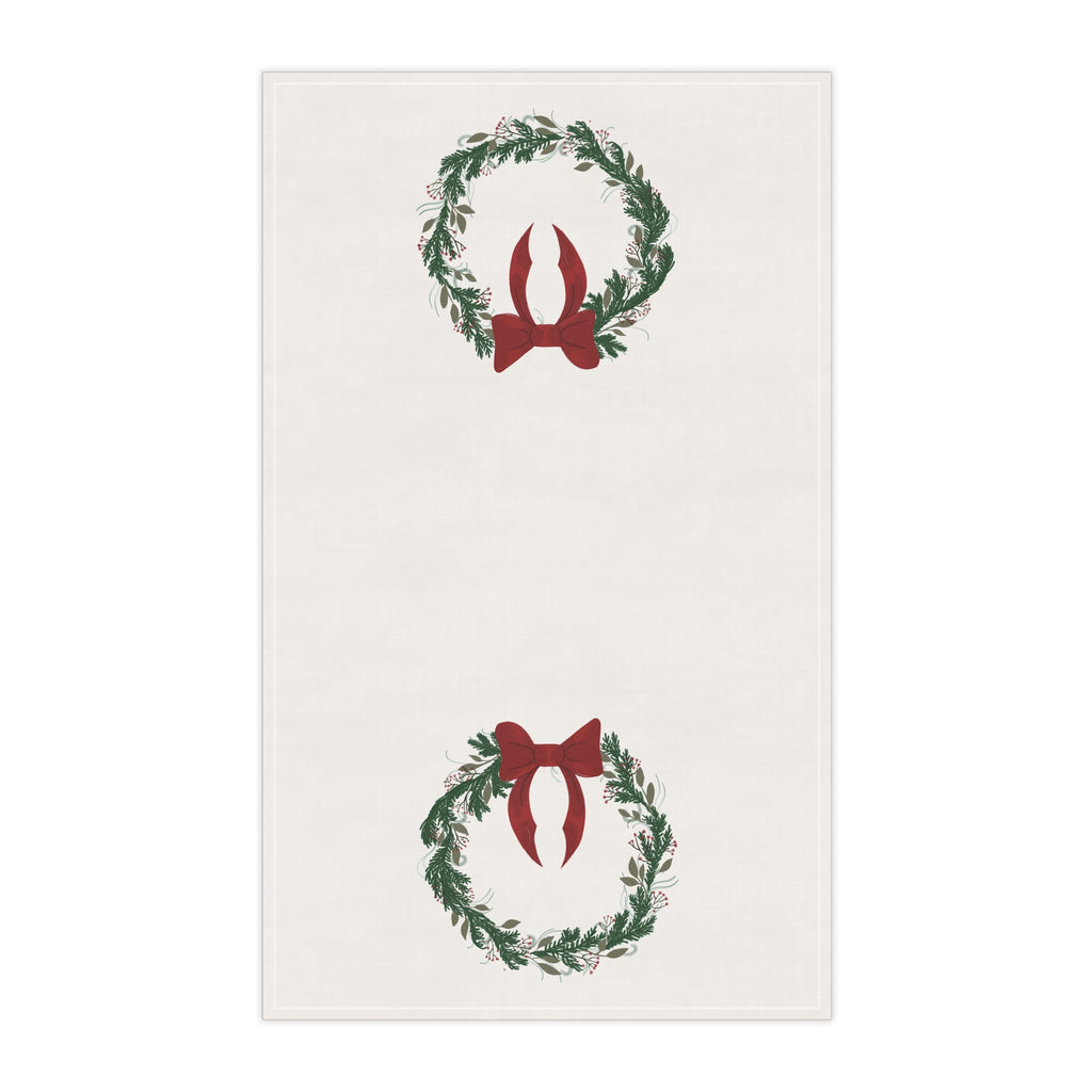 Christmas Wreath Tea Towel with Red Bow – Holiday Kitchen Linen
