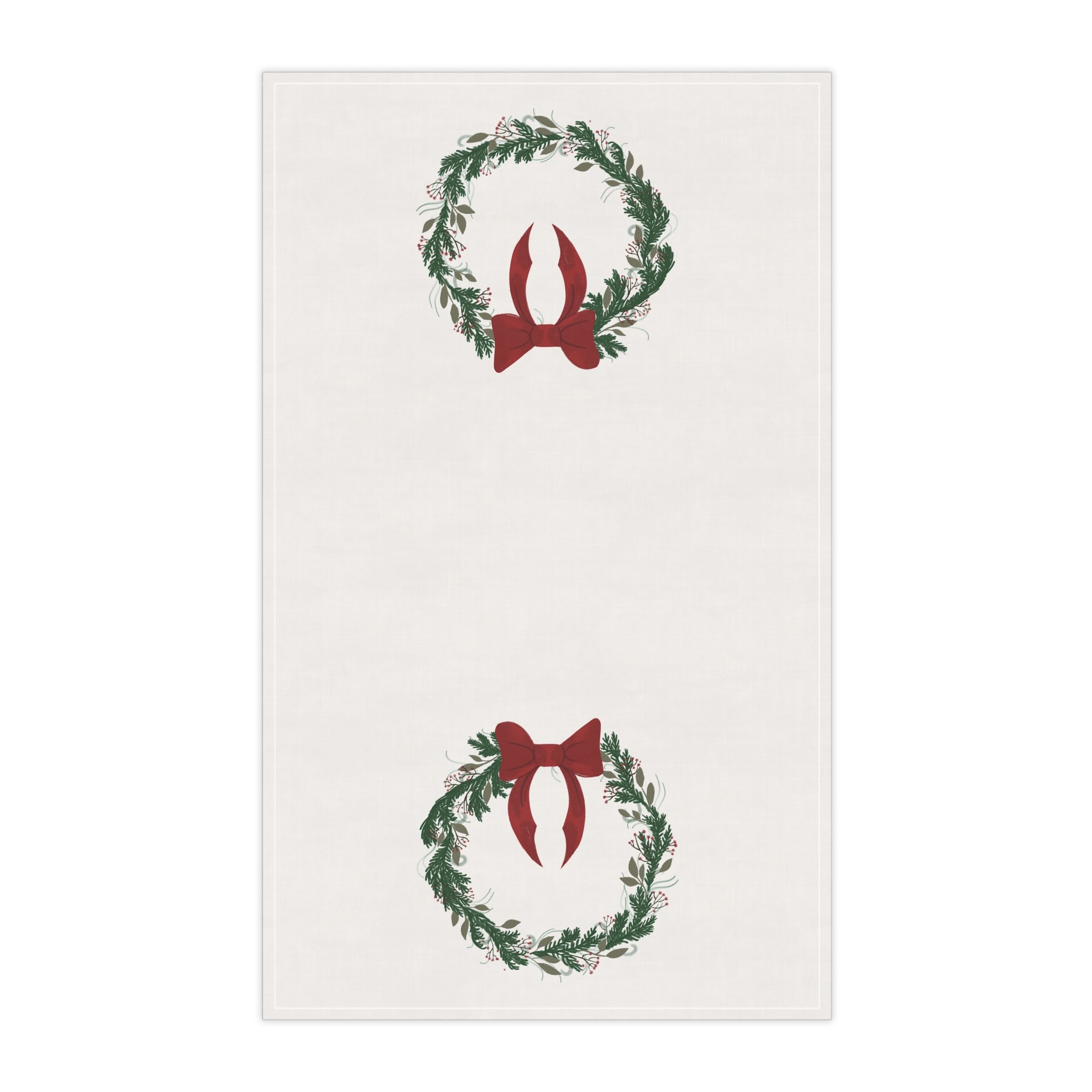 Christmas Wreath Tea Towel with Red Bow – Holiday Kitchen Linen