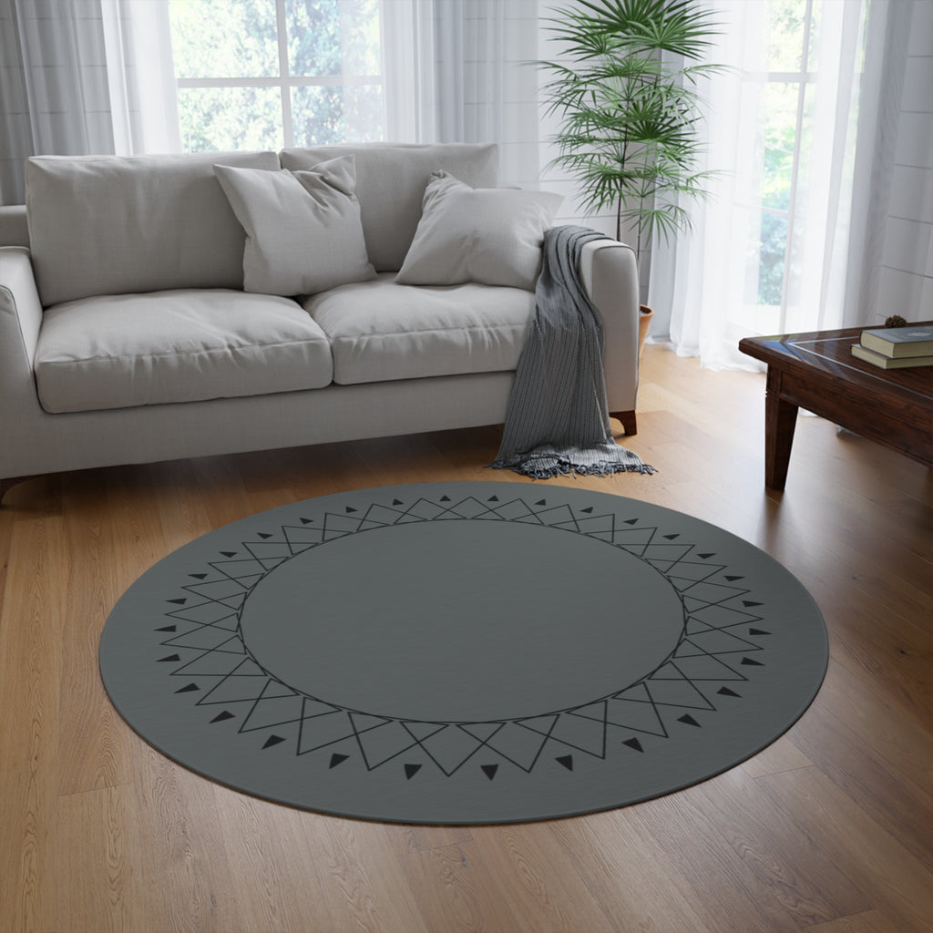 Gray Mandala Round Rug — Geometric Boho Floor Mat
