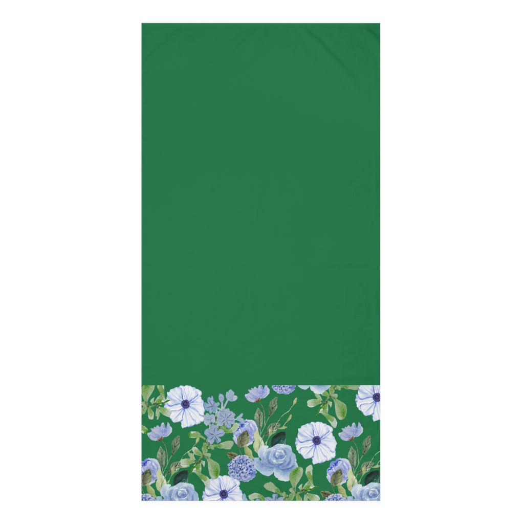 Green Floral Beach Towel — Cotton Mink Blend with Blue & Lavender Bloom Border