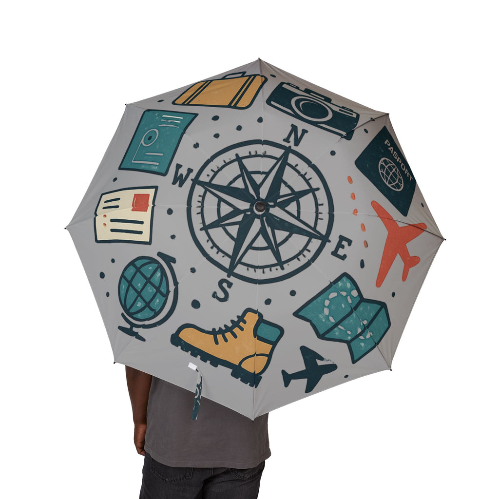 Travel-Themed Semi-Automatic Foldable Umbrella