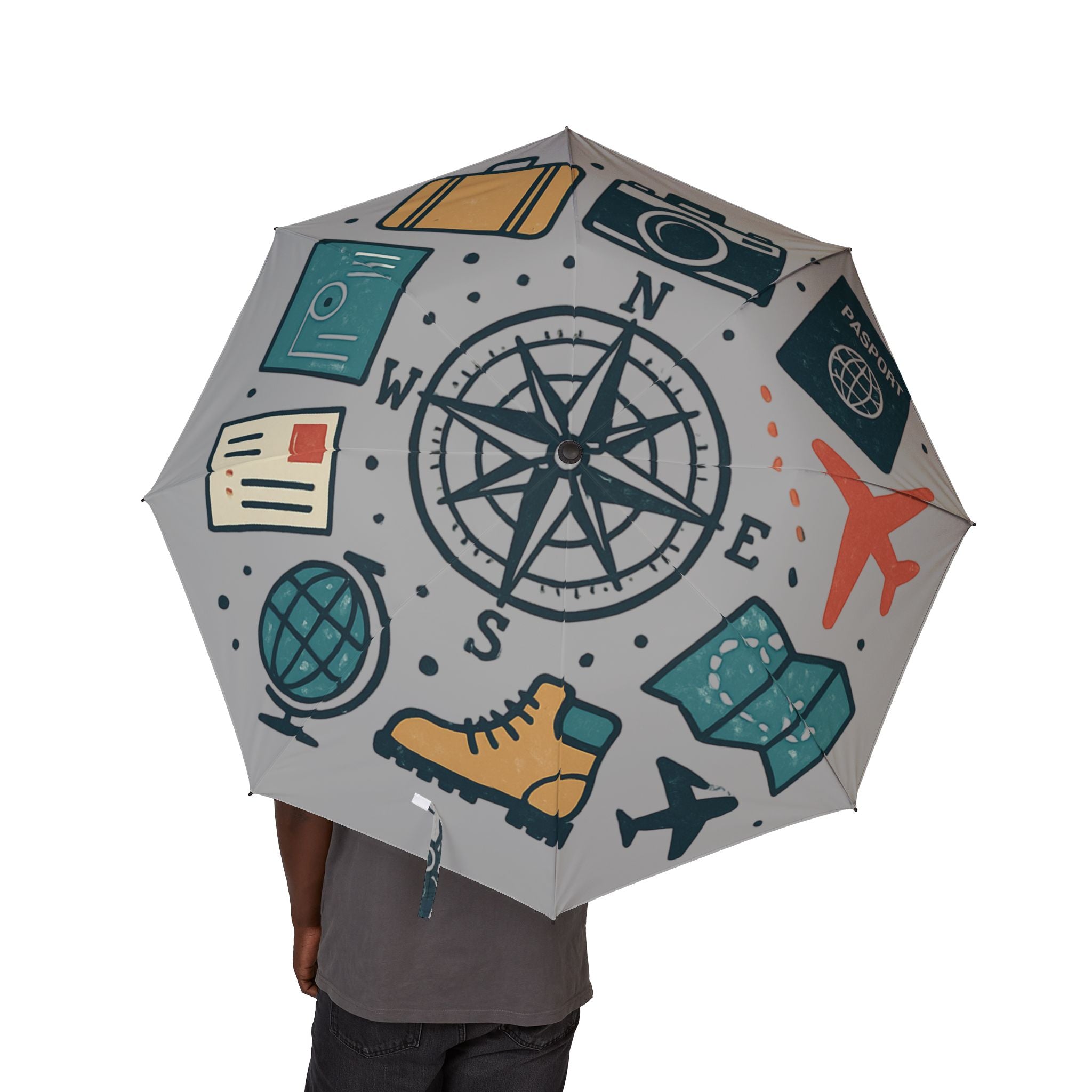 Travel-Themed Semi-Automatic Foldable Umbrella