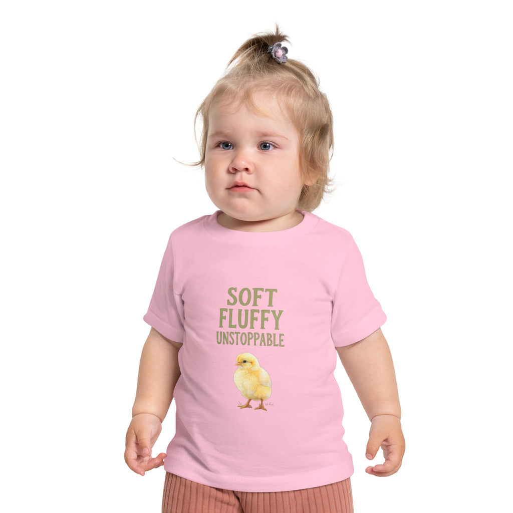 Unstoppable Chick Baby Short Sleeve T-Shirt — Cute Soft Fluffy Toddler Tee