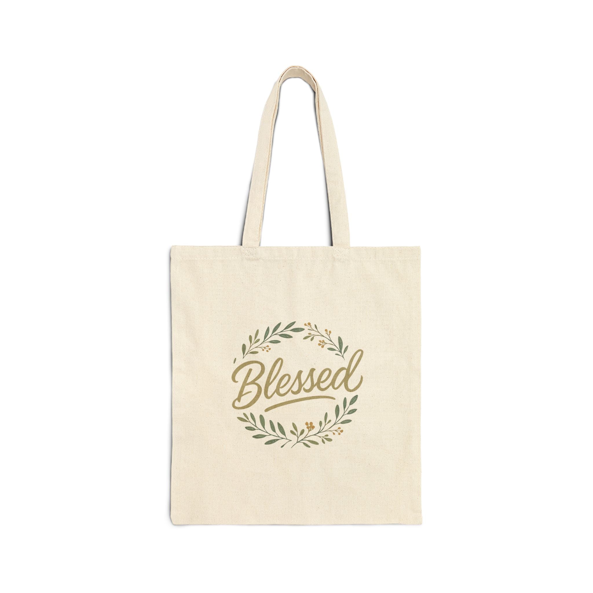 Blessed Wreath Canvas Tote Bag — Cotton Reusable Market Bag