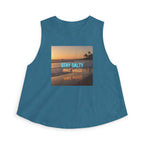 Stay Salty Crop Top — Beach Sunset Tank with "Stay Salty Make Waves" Graphic