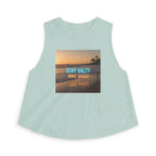 Stay Salty Crop Top — Beach Sunset Tank with "Stay Salty Make Waves" Graphic