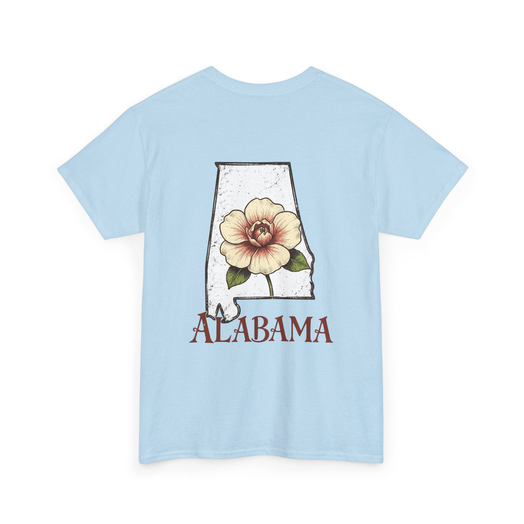 Alabama State Tee with Camellia Floral Design — Alabama Outline & State Flower Shirt