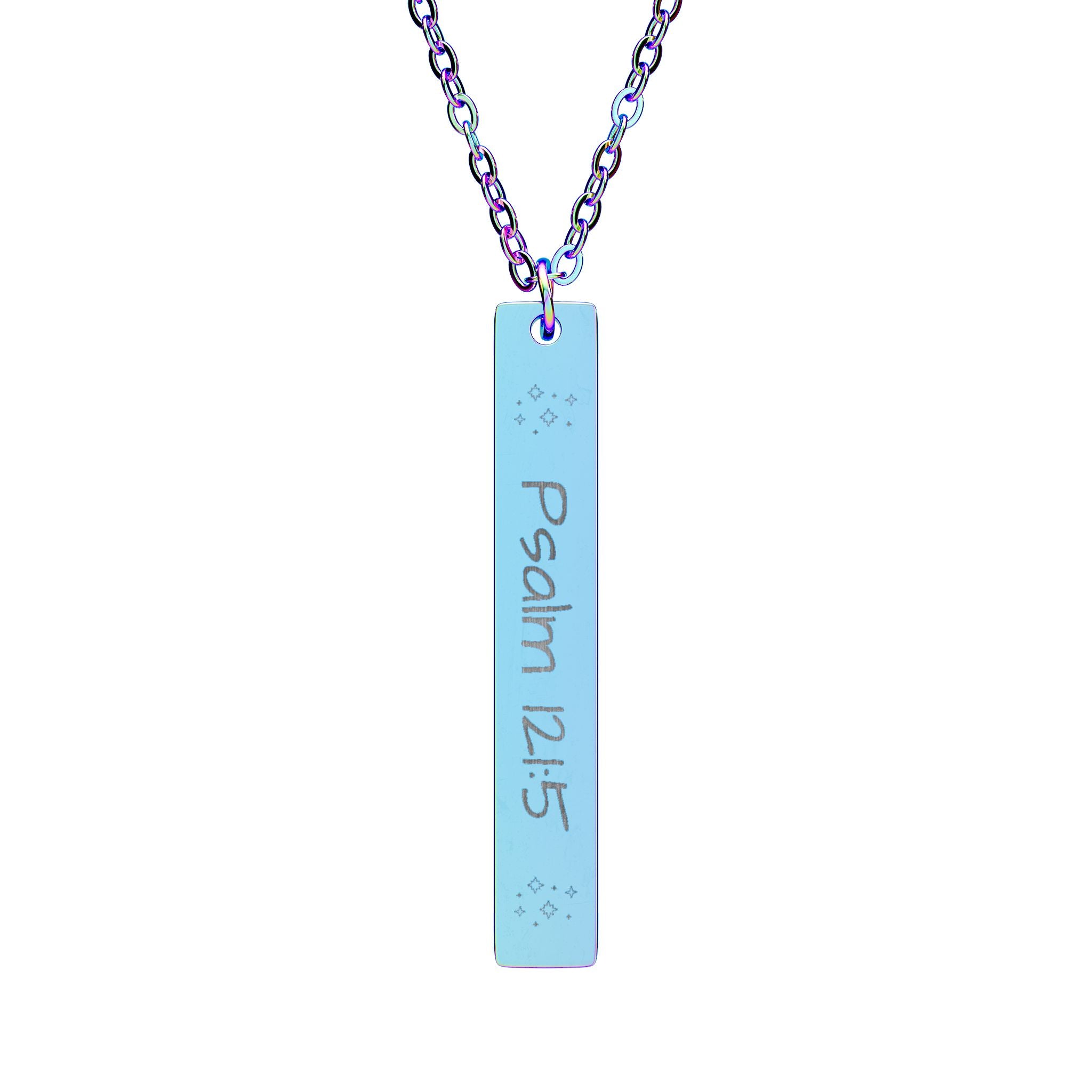 Psalm 121:5 Engraved Vertical Bar Necklace — Inspirational Scripture Pendant