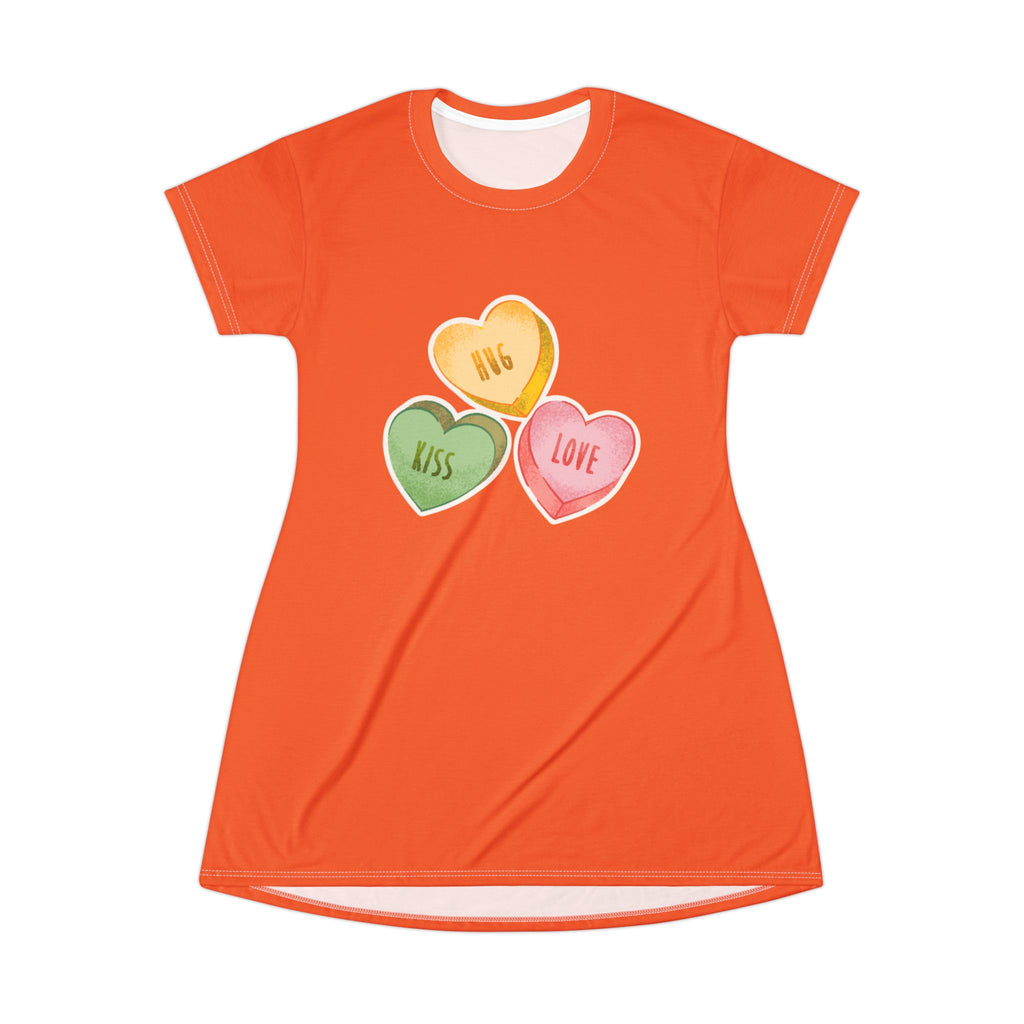 Conversation Hearts Candy T-Shirt Dress — Sweet Valentine's AOP