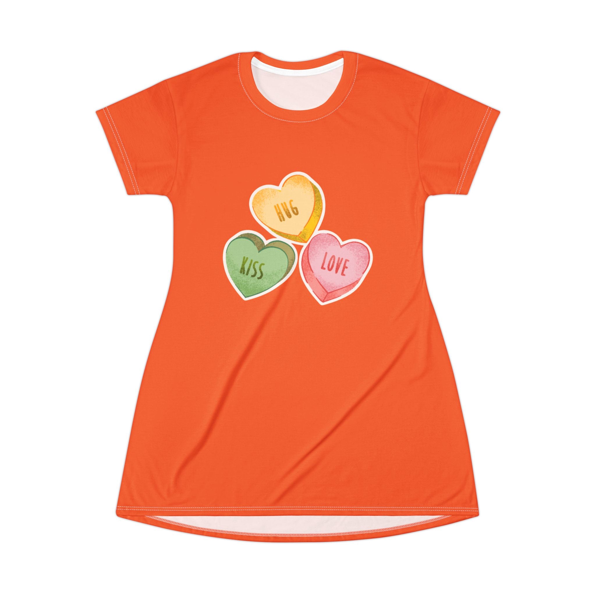 Conversation Hearts Candy T-Shirt Dress — Sweet Valentine's AOP