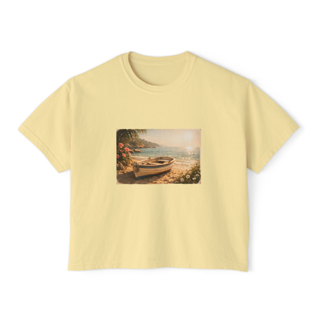 Coastal Sunrise Boat Scene Boxy Tee