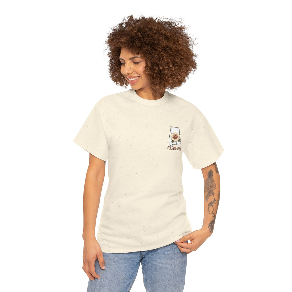 Alabama State Tee with Camellia Floral Design — Alabama Outline & State Flower Shirt