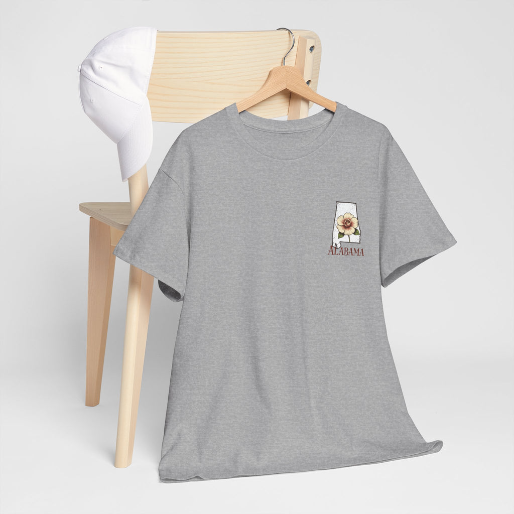 Alabama State Tee with Camellia Floral Design — Alabama Outline & State Flower Shirt