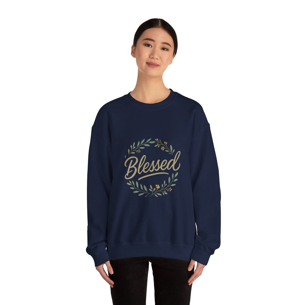 Blessed Crewneck Sweatshirt — Floral Wreath Faith Pullover