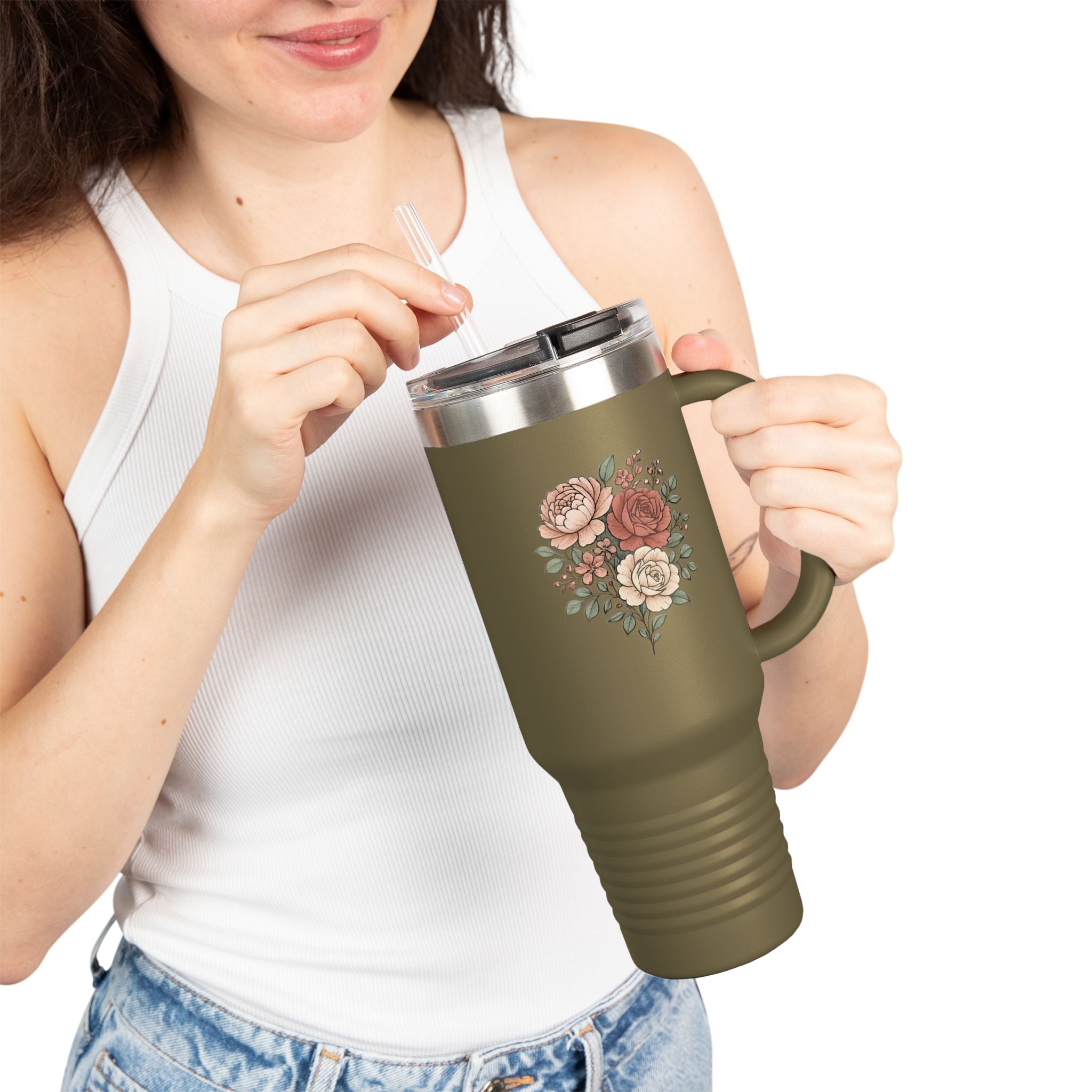 Floral Insulated Travel Mug - 40oz Reusable Drinkware for Coffee Lovers