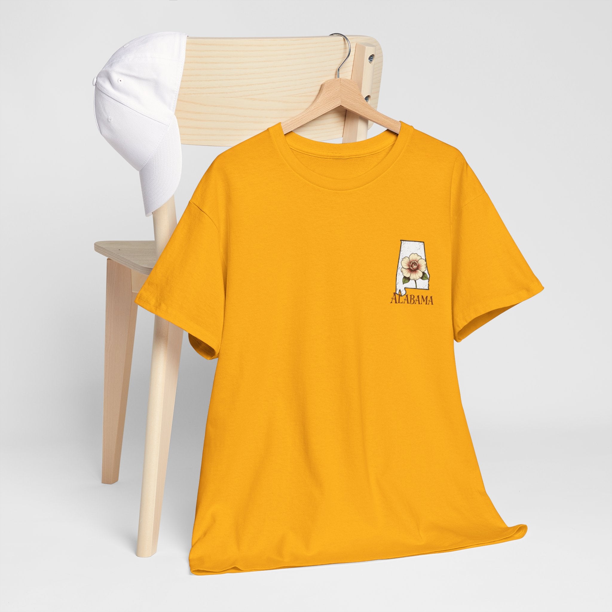 Alabama State Tee with Camellia Floral Design — Alabama Outline & State Flower Shirt