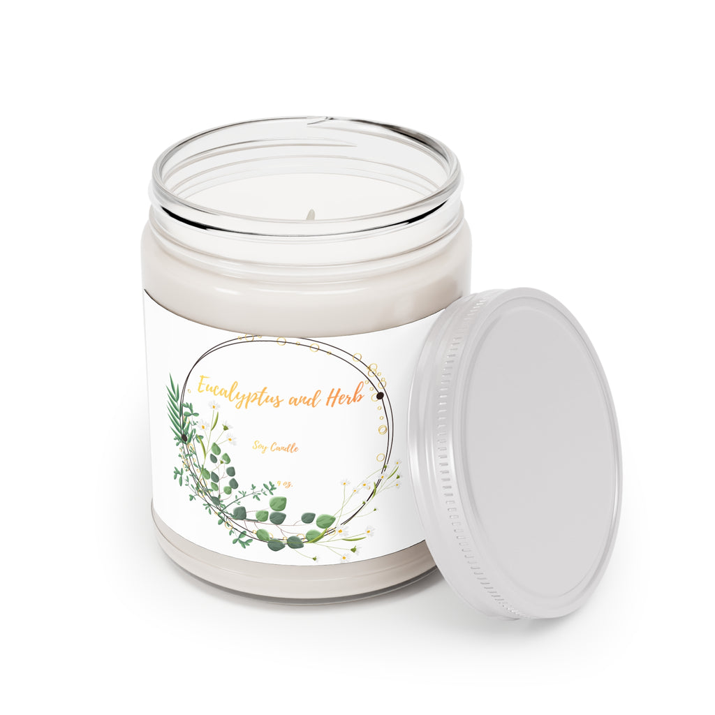 Eucalyptus & Herb Soy Candle — 9 oz Scented Candle with White Lid
