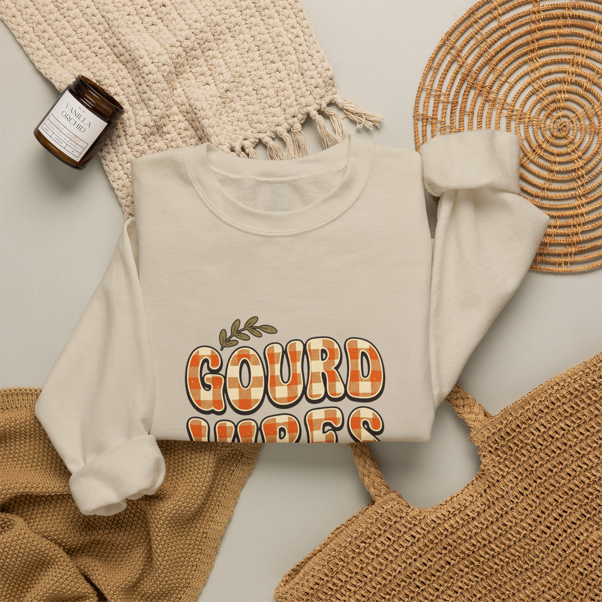 Gourd Vibes Only Sweatshirt | Pumpkin Season, Fall Plaid Lettering