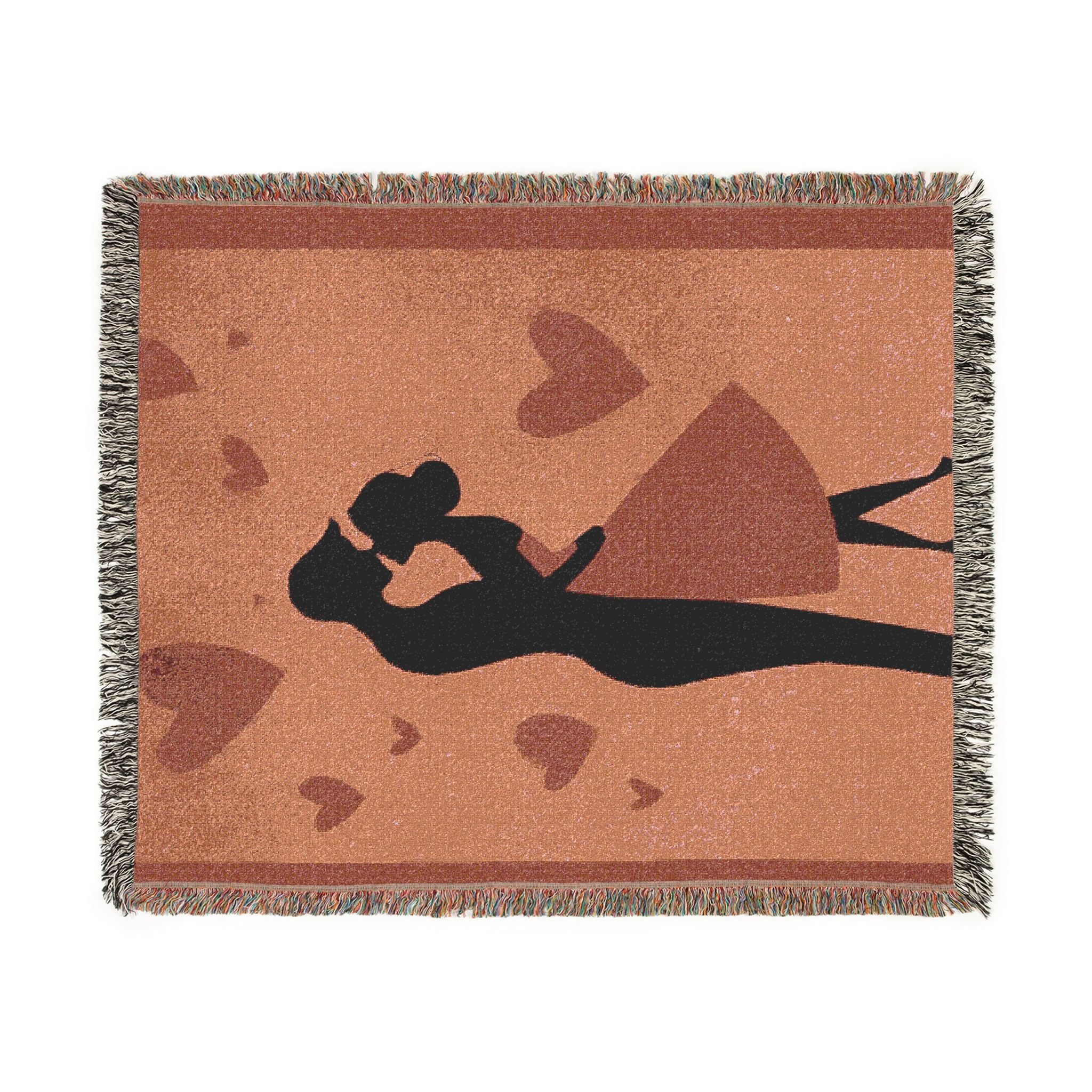Romantic Silhouette Woven Blanket — Heart Pattern Throw for Couples & Valentine’s Day