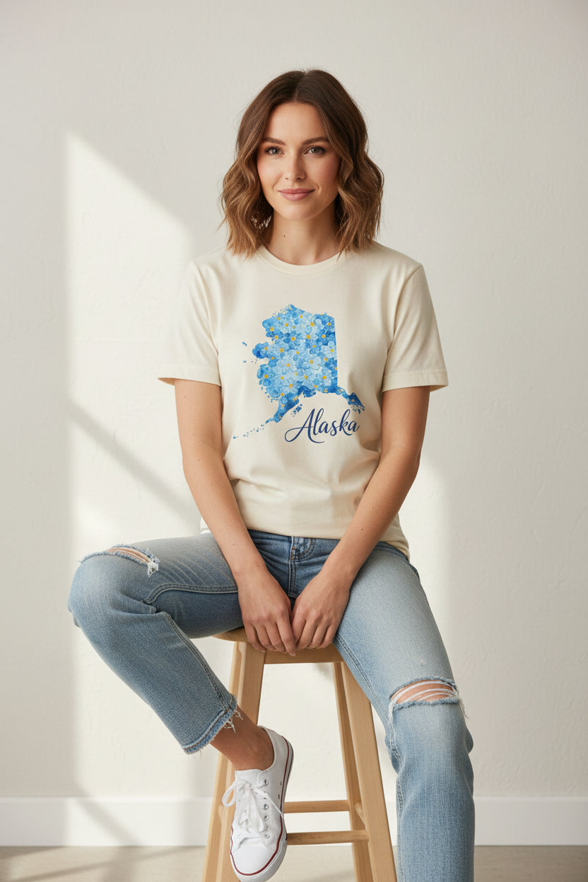 Alaska Forget-Me-Not Tee — Floral State Pride Cotton T-Shirt