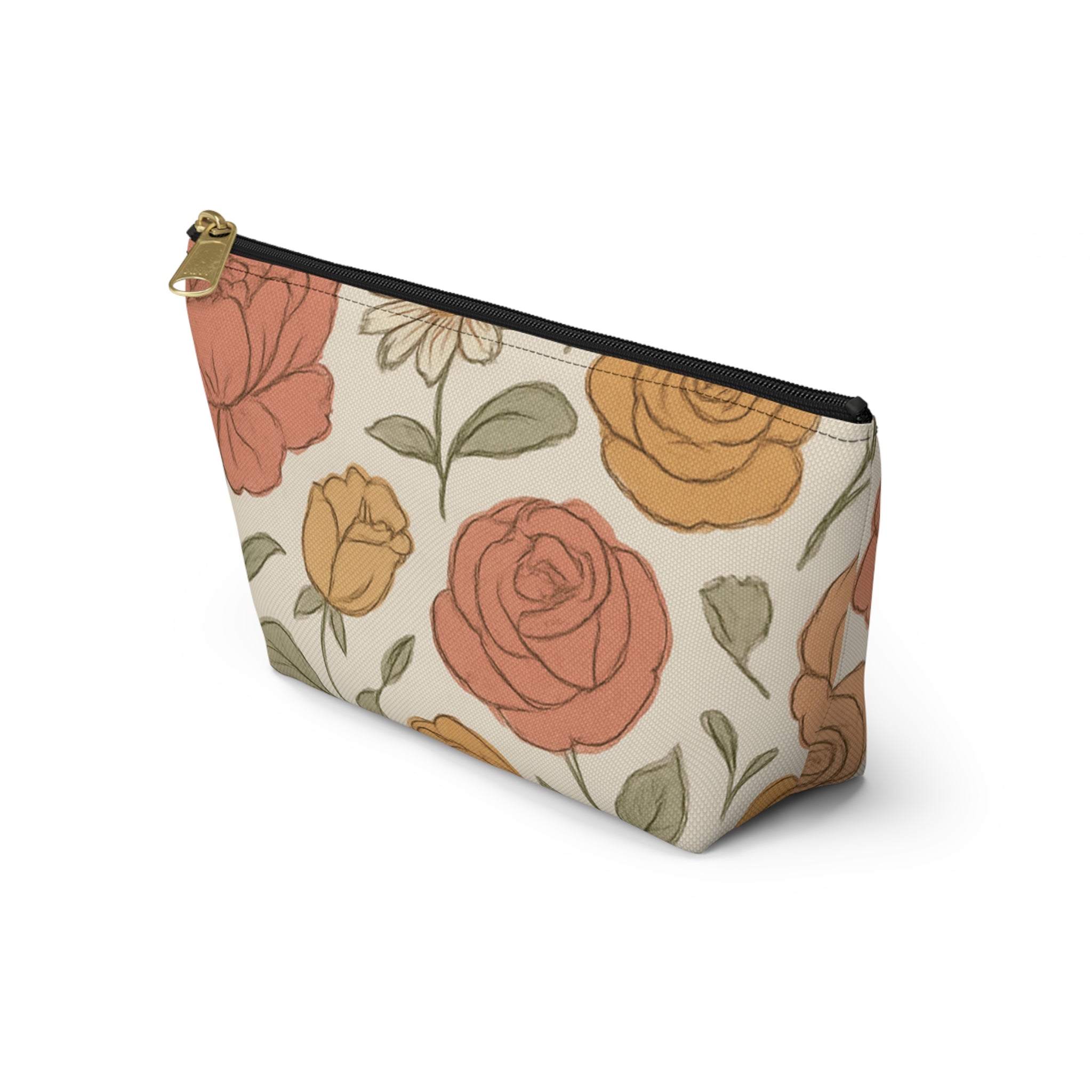 Warm Floral Accessory Pouch — T‑Bottom Makeup & Travel Organizer