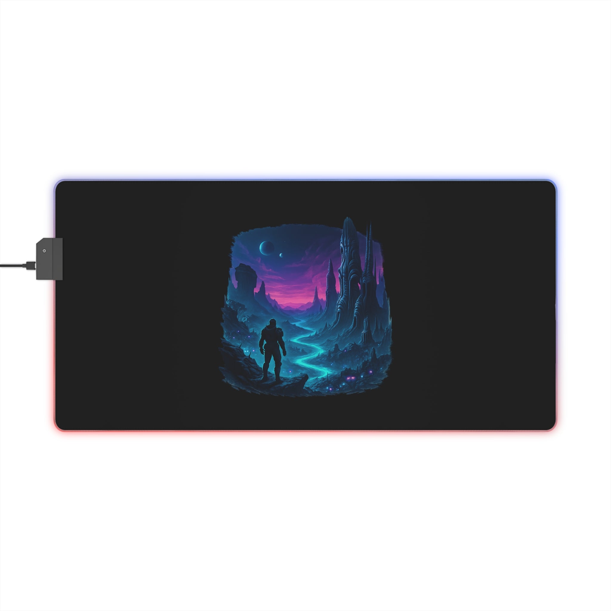 LED Gaming Mouse Pad with Cosmic Landscape Design | Gamer Accessories, Desk Decor, Office Gift, Unique Gaming Setup, LED Light