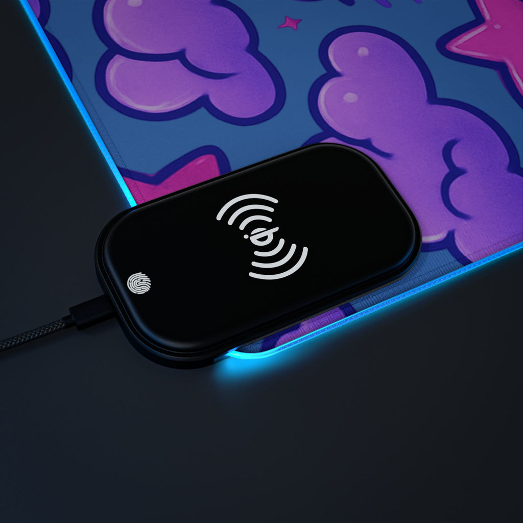 Pink & Blue Cloud LED Gaming Mouse Pad — Wireless Charging RGB Mousepad