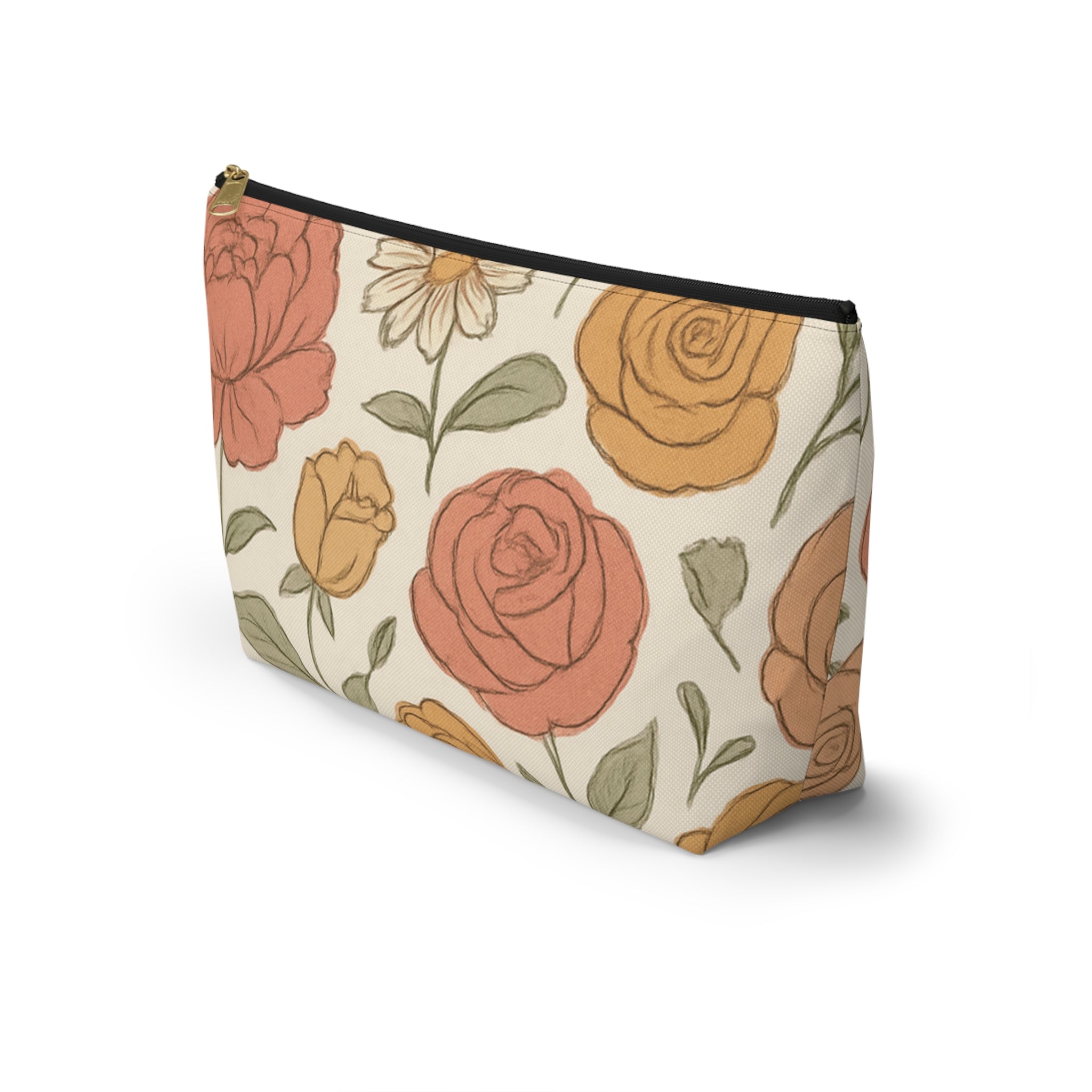 Warm Floral Accessory Pouch — T‑Bottom Makeup & Travel Organizer