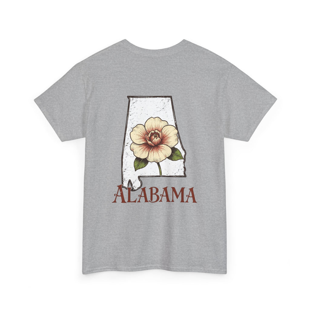 Alabama State Tee with Camellia Floral Design — Alabama Outline & State Flower Shirt