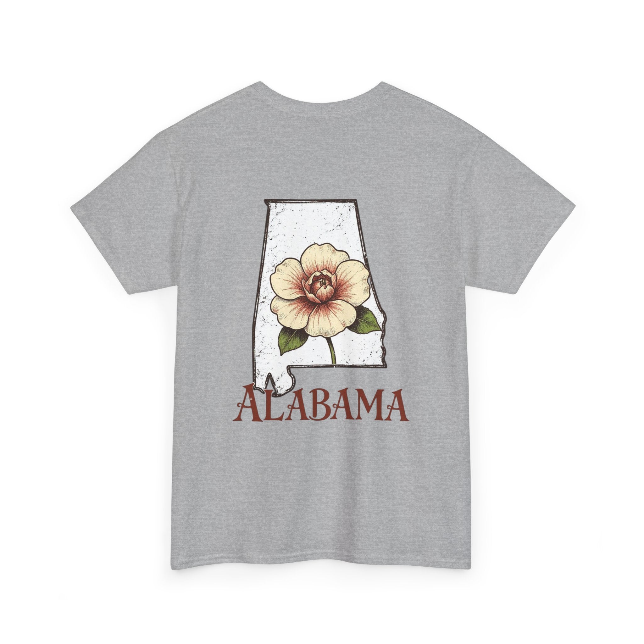 Alabama State Tee with Camellia Floral Design — Alabama Outline & State Flower Shirt