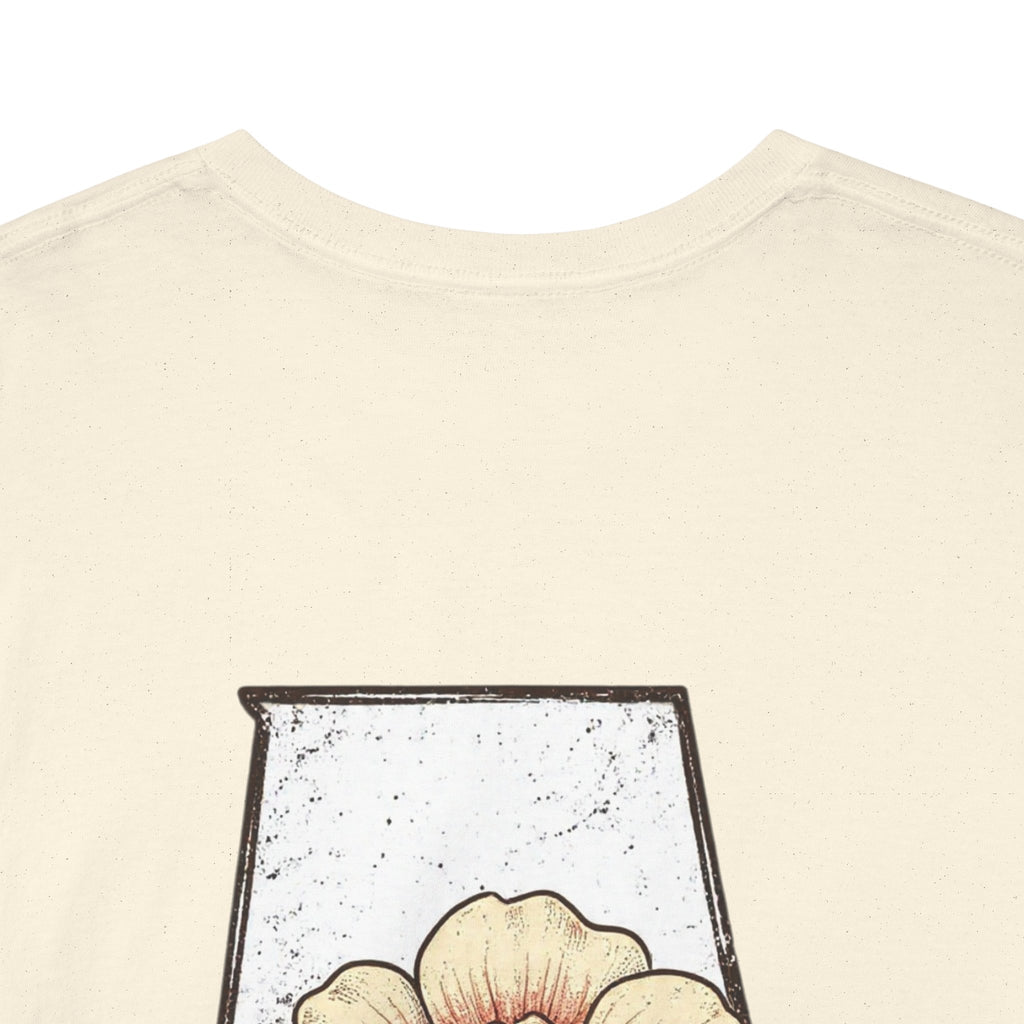 Alabama State Tee with Camellia Floral Design — Alabama Outline & State Flower Shirt