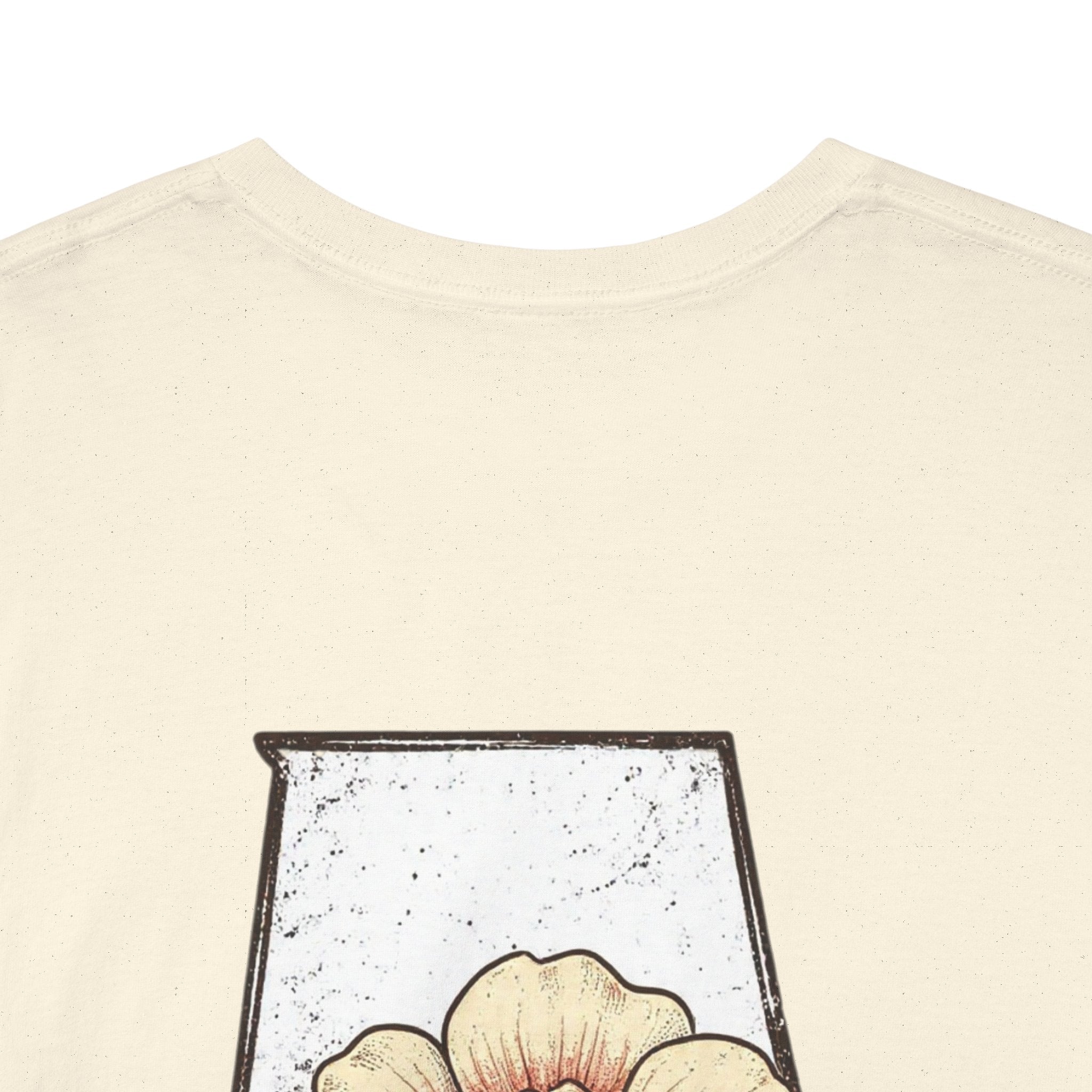 Alabama State Tee with Camellia Floral Design — Alabama Outline & State Flower Shirt