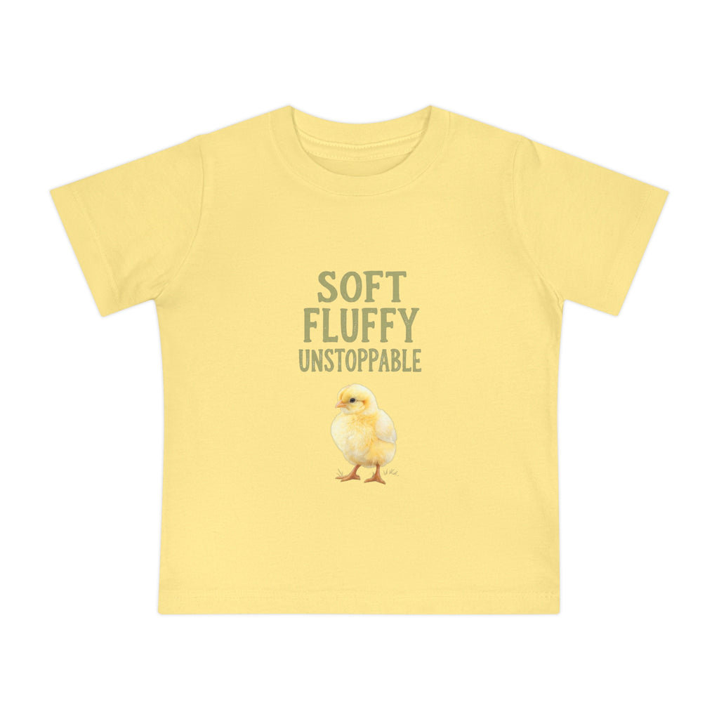 Unstoppable Chick Baby Short Sleeve T-Shirt — Cute Soft Fluffy Toddler Tee
