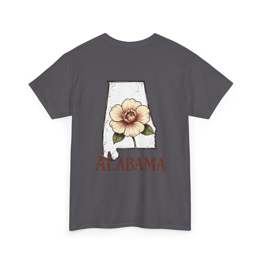 Alabama State Tee with Camellia Floral Design — Alabama Outline & State Flower Shirt