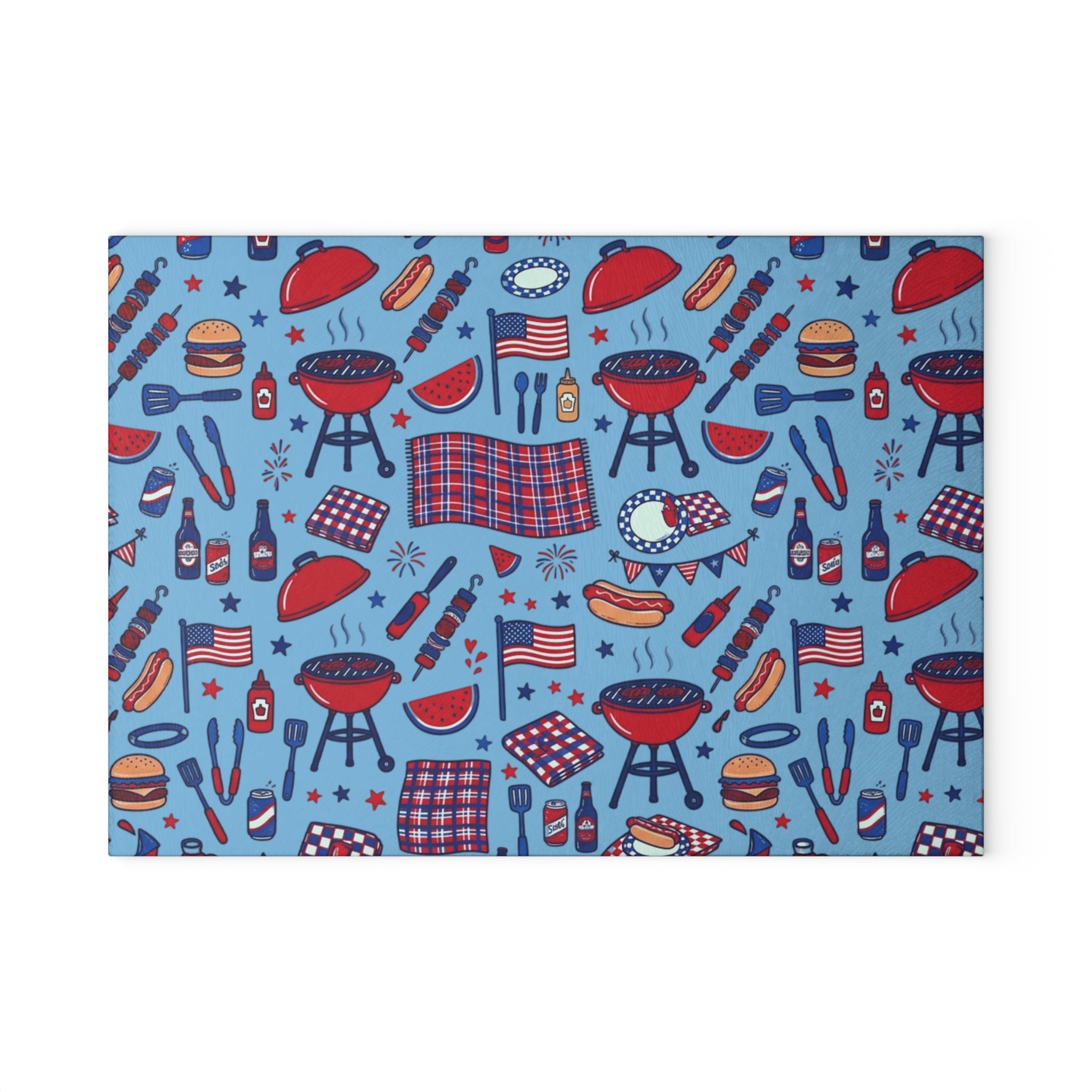 Summer BBQ Glass Cutting Board — Grilling & Entertaining Kitchen Gift