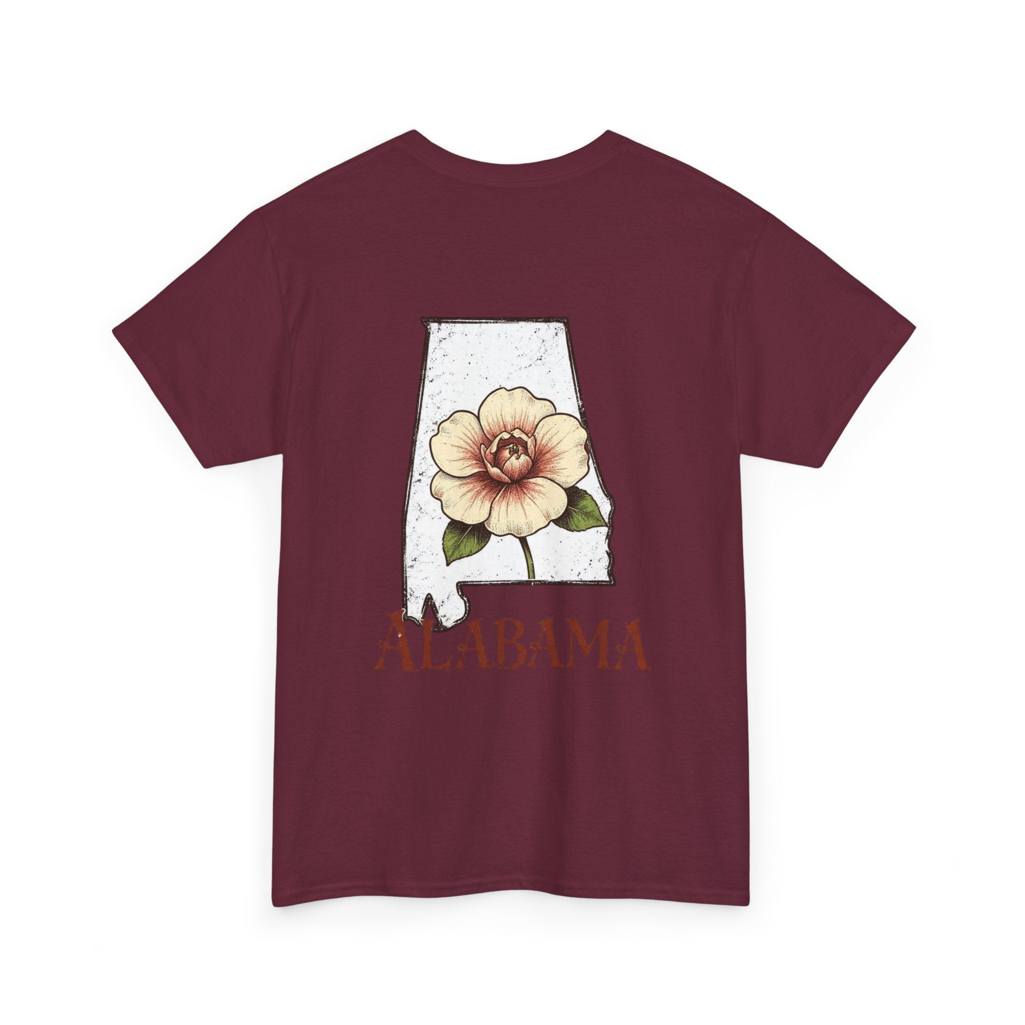 Alabama State Tee with Camellia Floral Design — Alabama Outline & State Flower Shirt