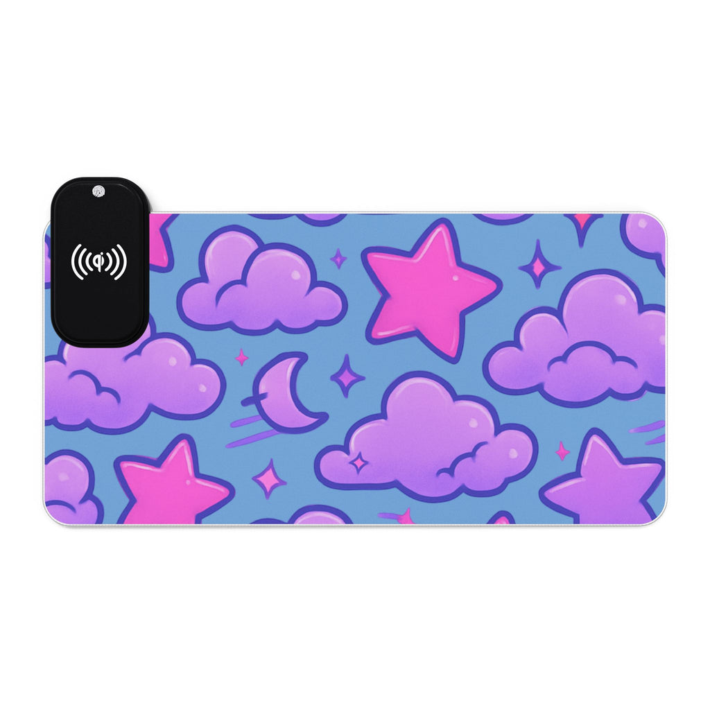 Pink & Blue Cloud LED Gaming Mouse Pad — Wireless Charging RGB Mousepad
