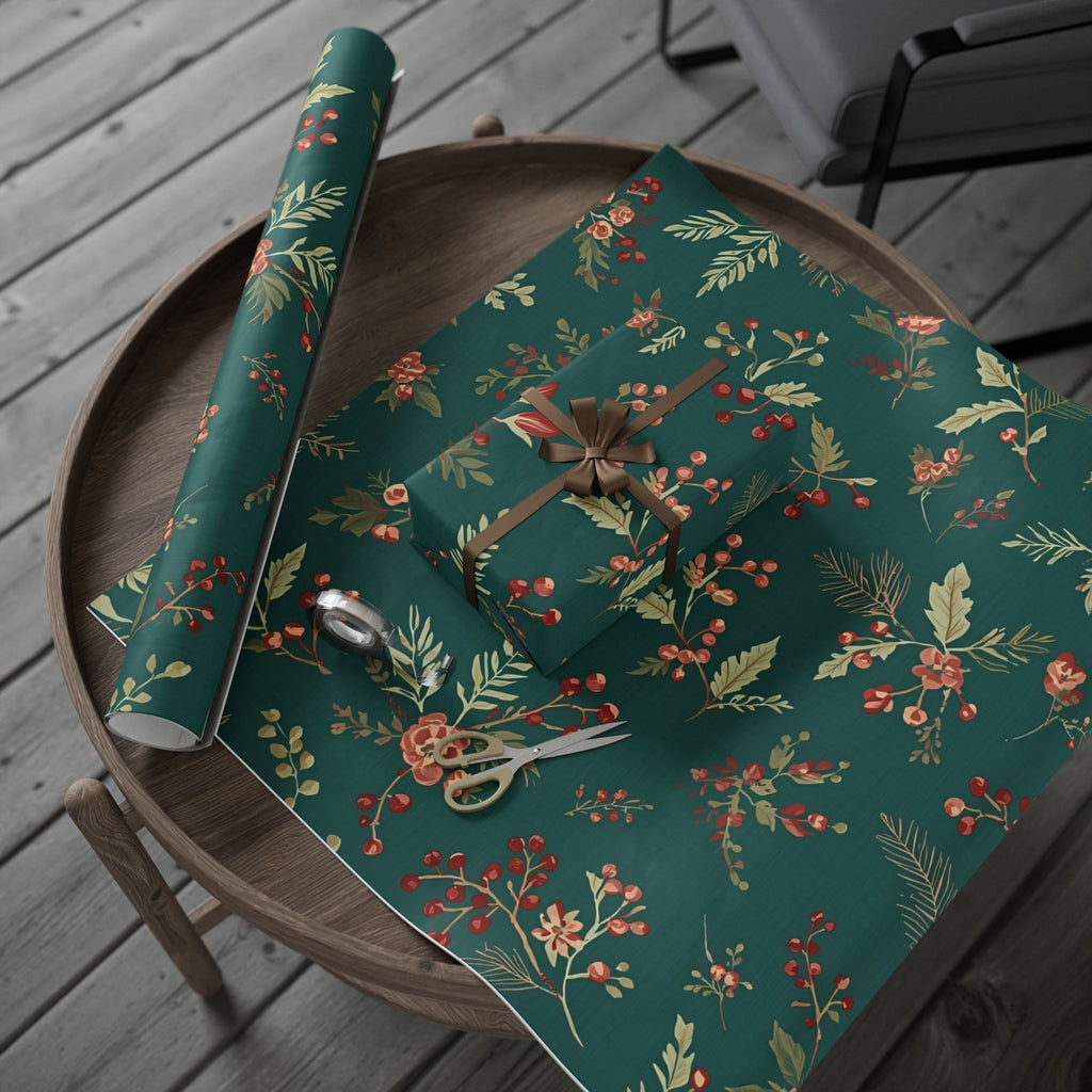 Green Floral Christmas Wrapping Paper