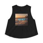 Stay Salty Crop Top — Beach Sunset Tank with "Stay Salty Make Waves" Graphic
