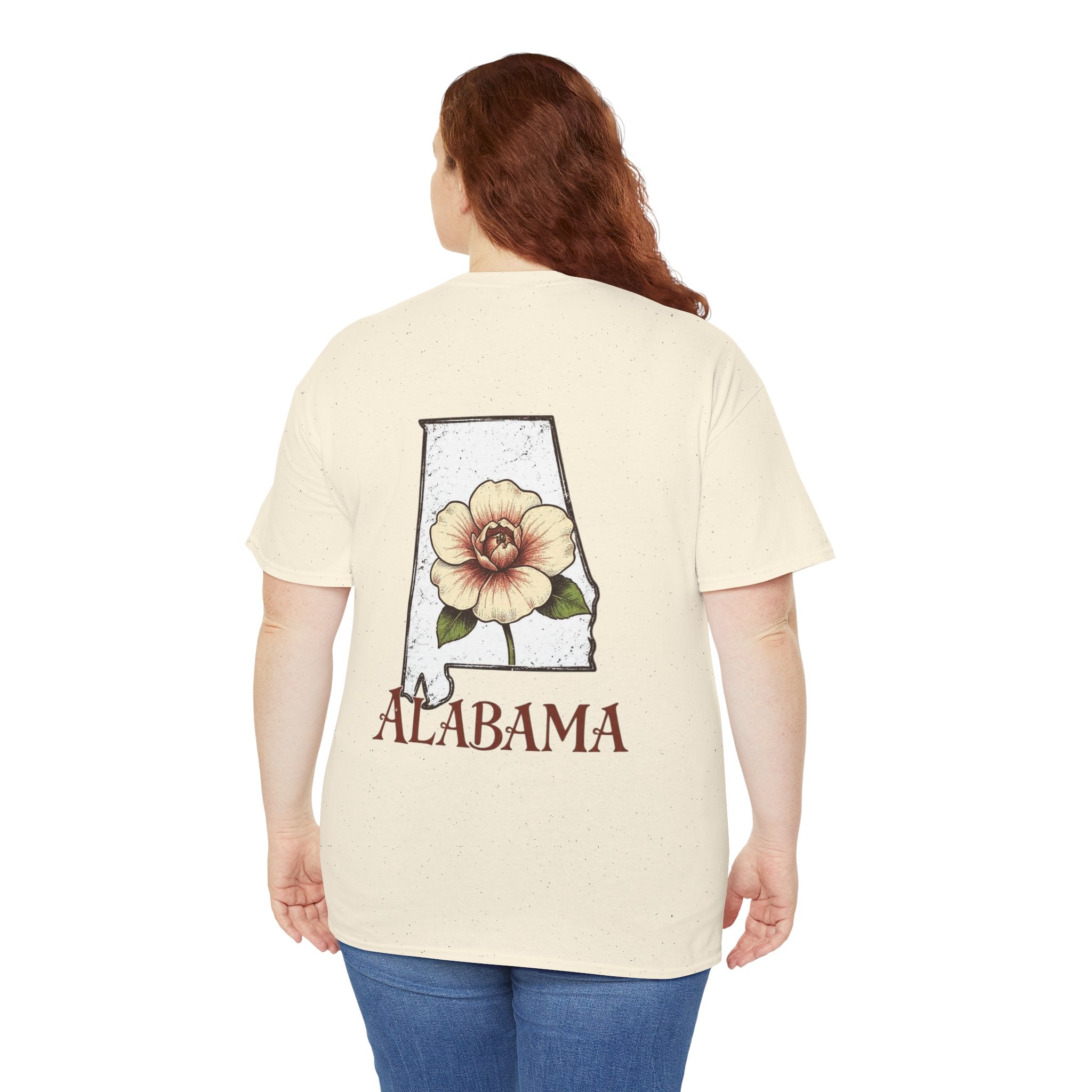 Alabama State Tee with Camellia Floral Design — Alabama Outline & State Flower Shirt