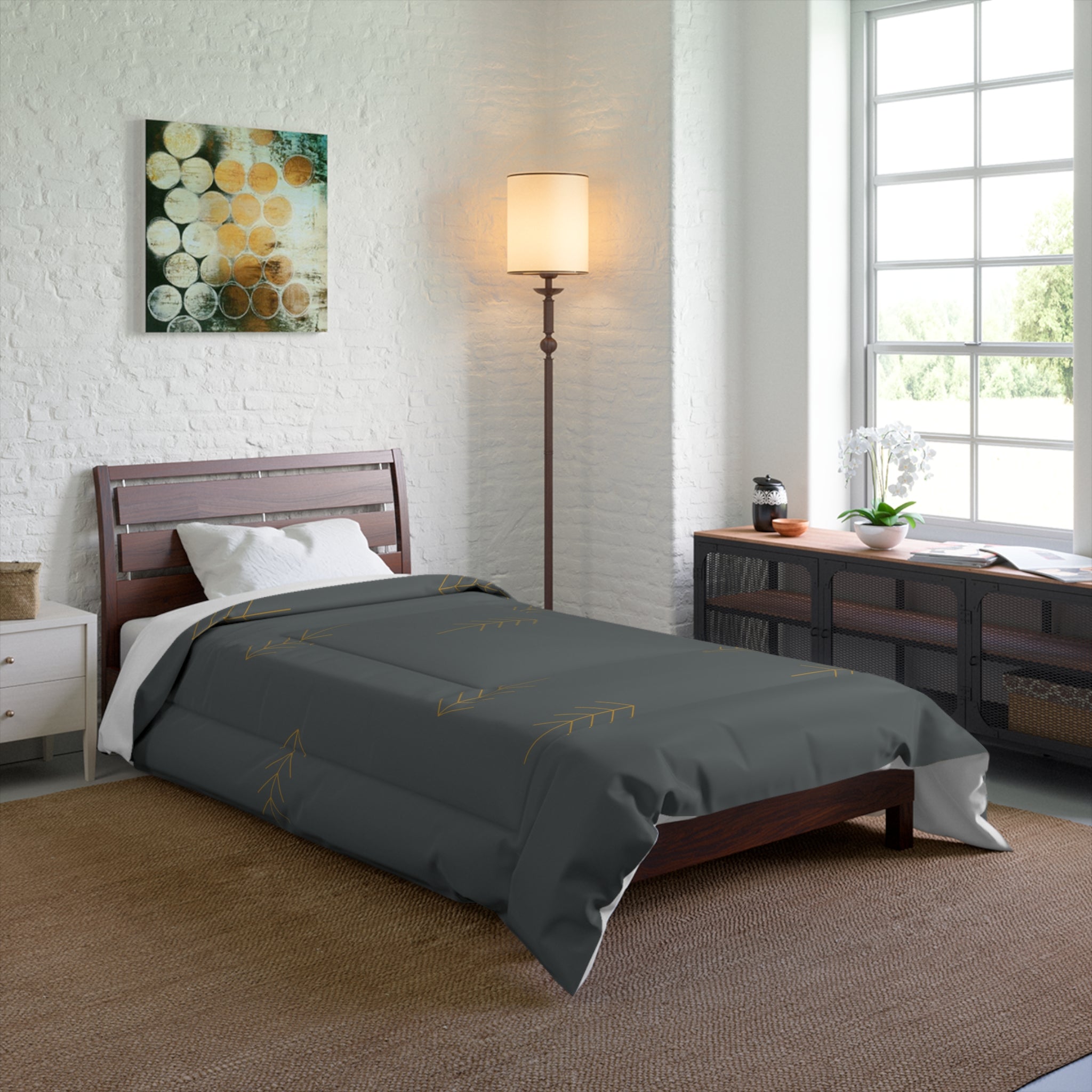 Charcoal Arrow Comforter — Minimalist Boho Bedding for Modern Bedrooms