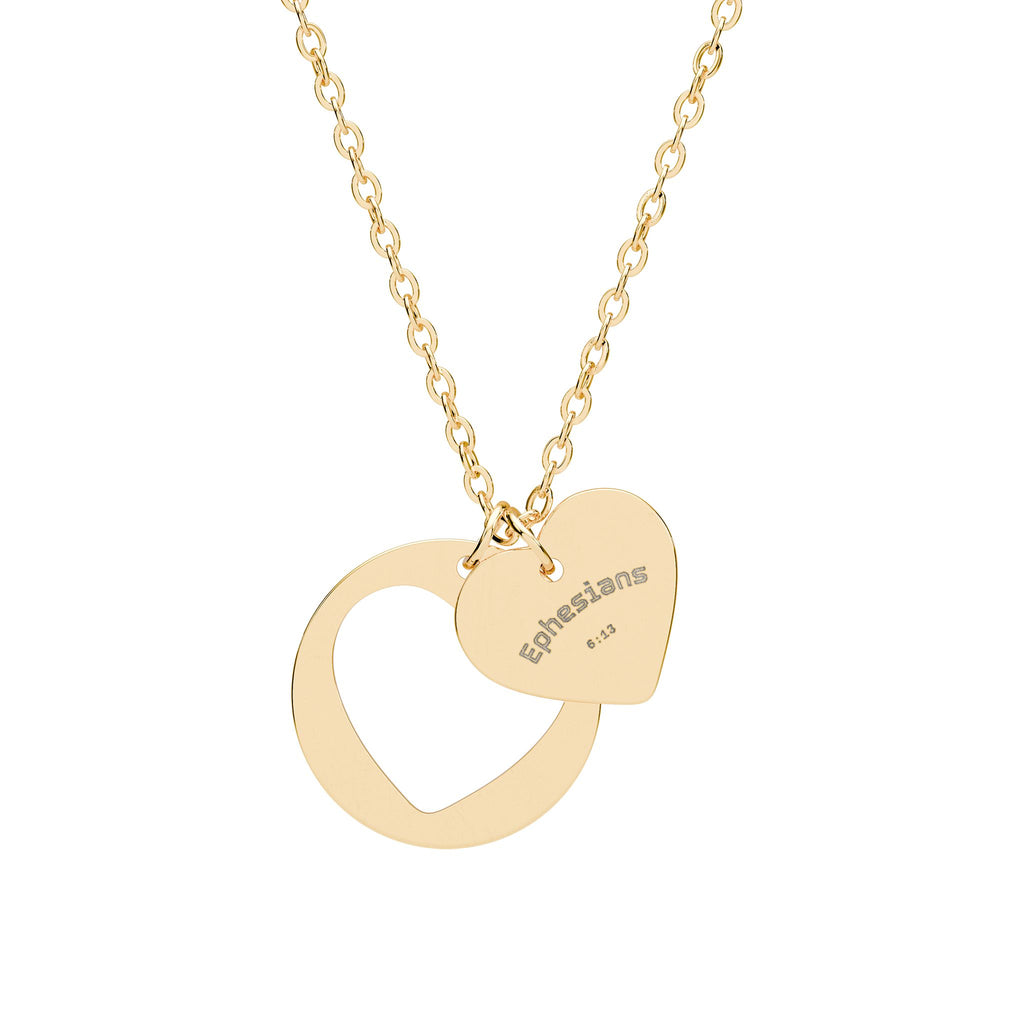 Ephesians 6:13 Heart Cutout Necklace — Engraved 'Put On the Whole Armor of God'