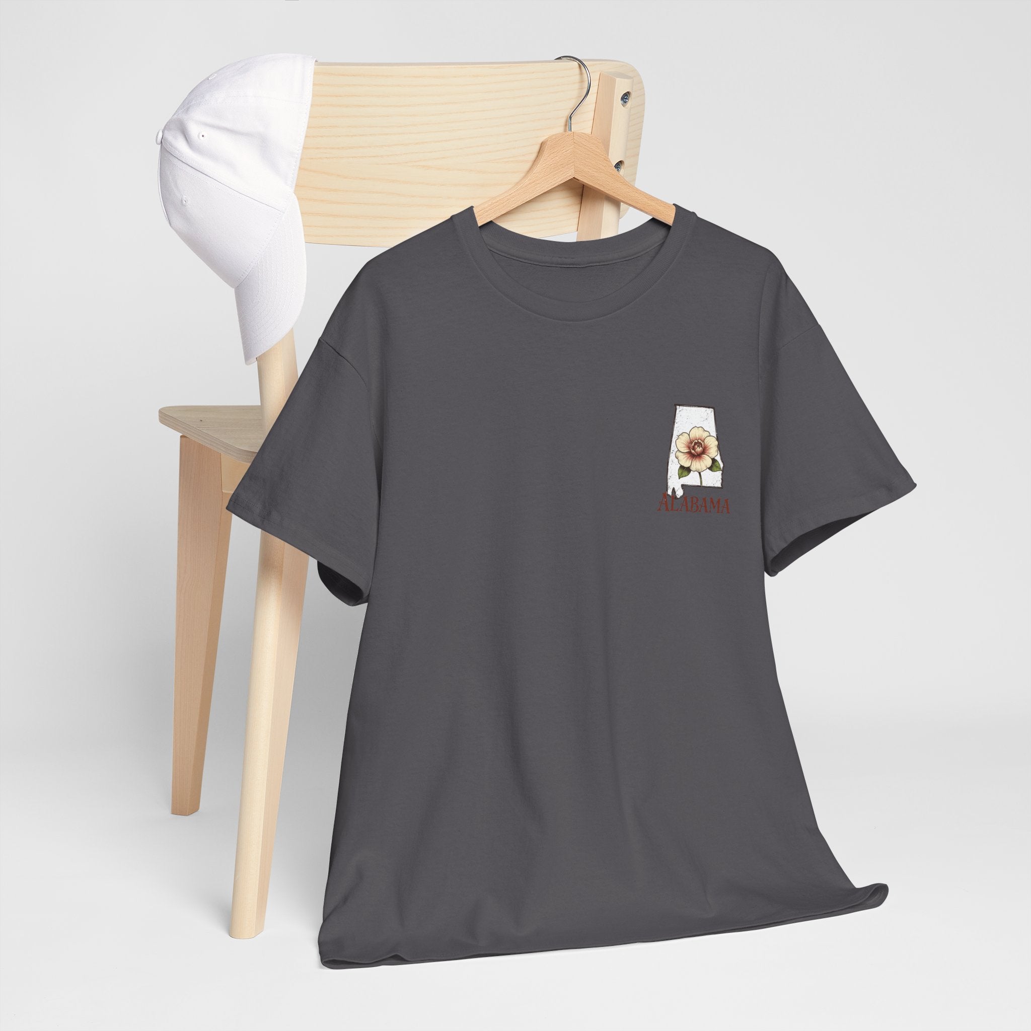 Alabama State Tee with Camellia Floral Design — Alabama Outline & State Flower Shirt