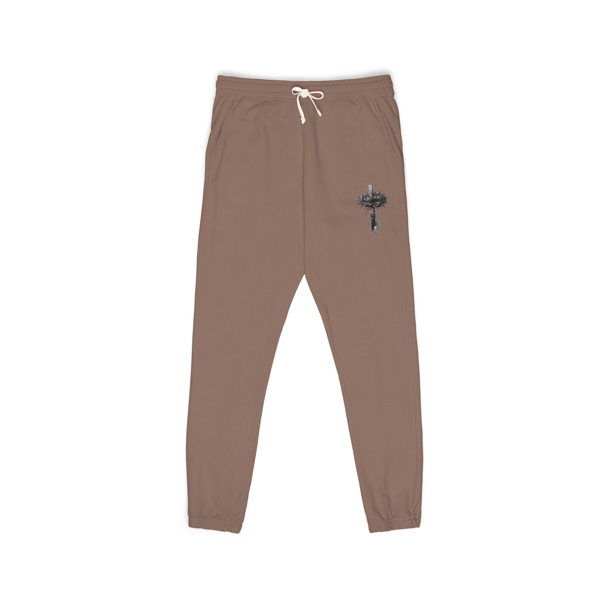 Cross with Crown of Thorns Sweatpants | Christian Unisex Garment-Dyed Fleece Sweatpants | Faith-Based Apparel