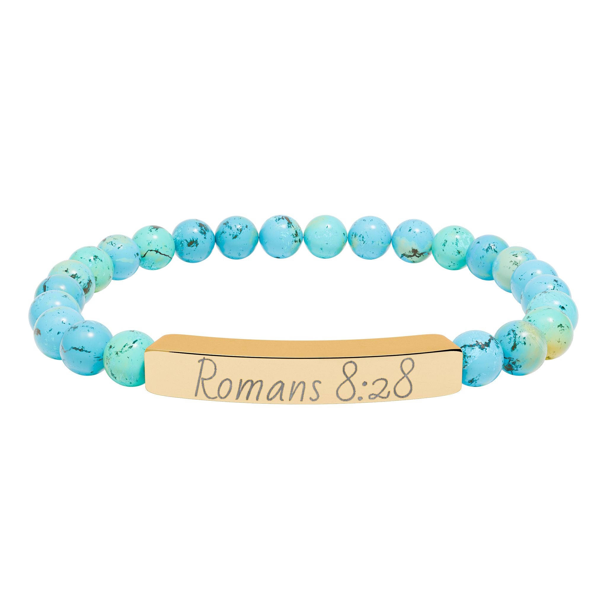 Romans 8:28 Engraved Natural Stone Stretch Bracelet