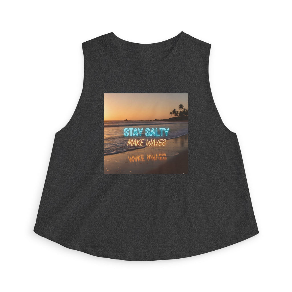Stay Salty Crop Top — Beach Sunset Tank with "Stay Salty Make Waves" Graphic