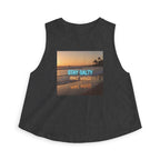 Stay Salty Crop Top — Beach Sunset Tank with "Stay Salty Make Waves" Graphic